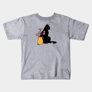 Playful Black Cat in beige Kids T-Shirt